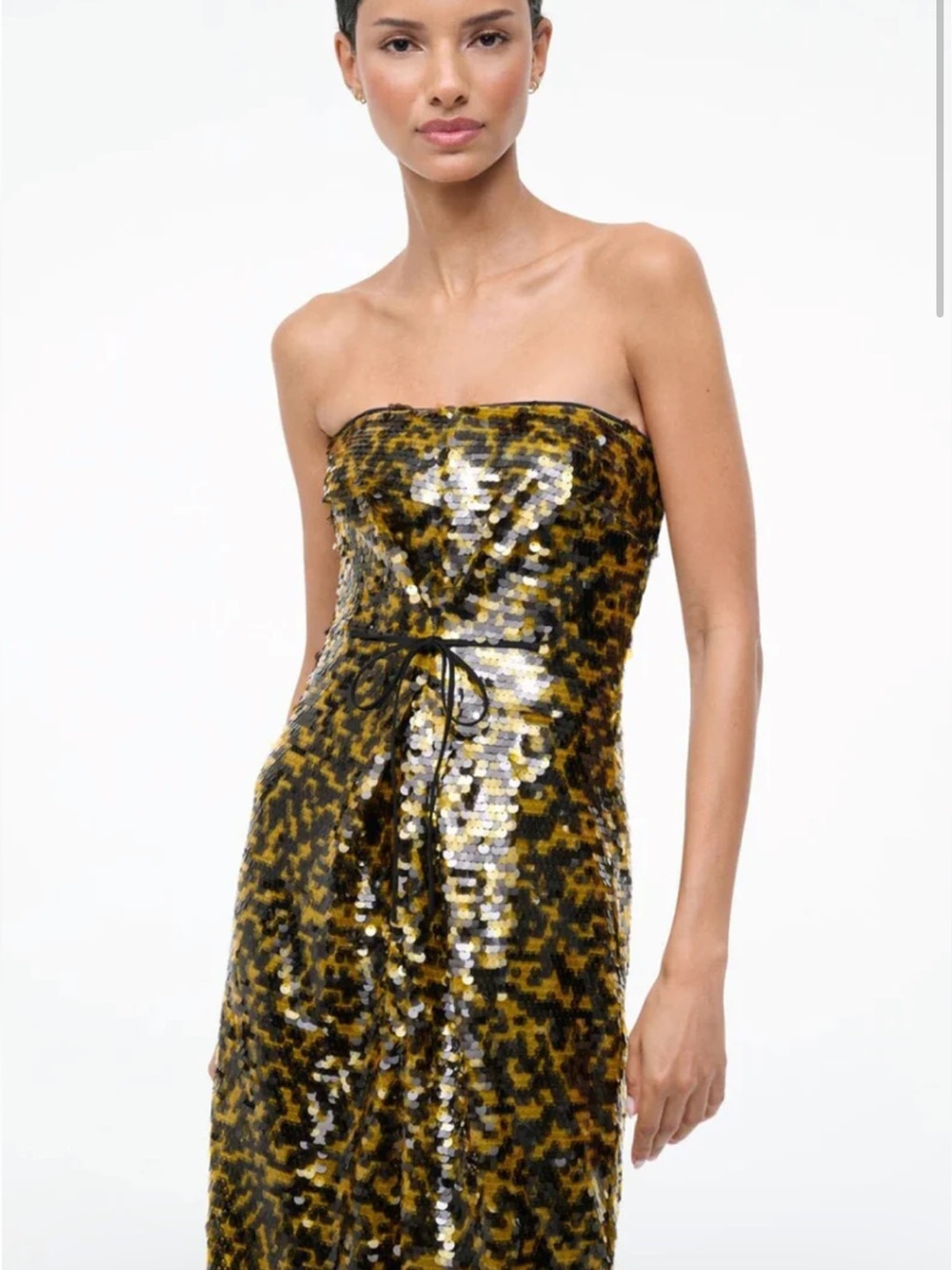 STAUD TURMERIC Cece Sequined Strapless Maxi Dress Strapless Gold Evening Gown 6 - Picture 13 of 16